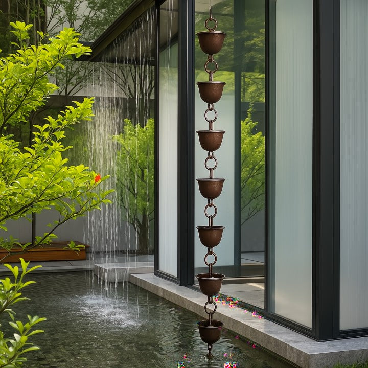 Rain Chain with Birdbath Cups for Soothing Waterflow