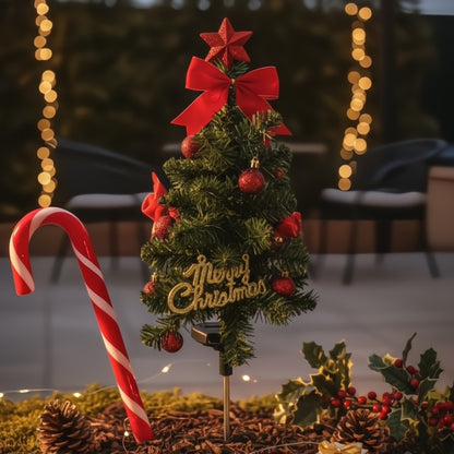 Solar mini Christmas tree lights for elegant, easy-to-install pathway and garden holiday decoration without any messy wires.