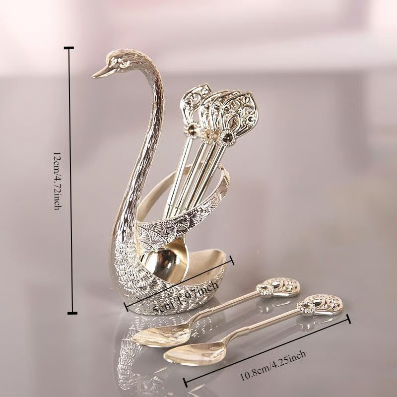 Coffee Spoon Set, Including 6counts Stainless Steel Spoon & 1count Swan Base Mivoza Deutschland