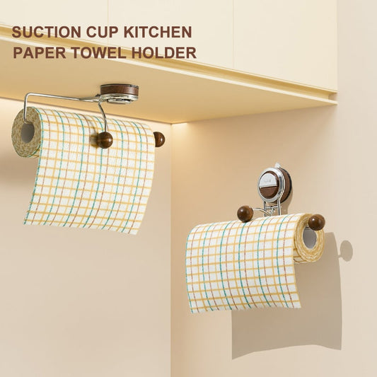 Drill-free Paper Towel Holder – Kitchen Organizer with Suction Cup and Spring Rod