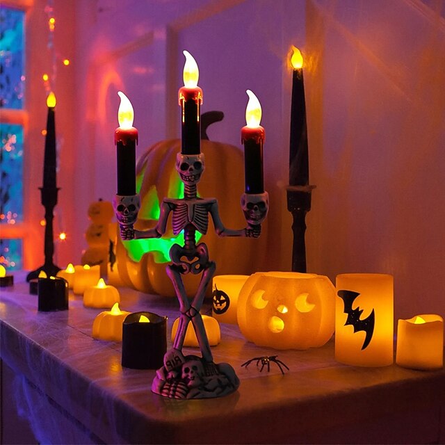 Skeleton Candle Holder Lamp — Spooky Table Decoration for Halloween