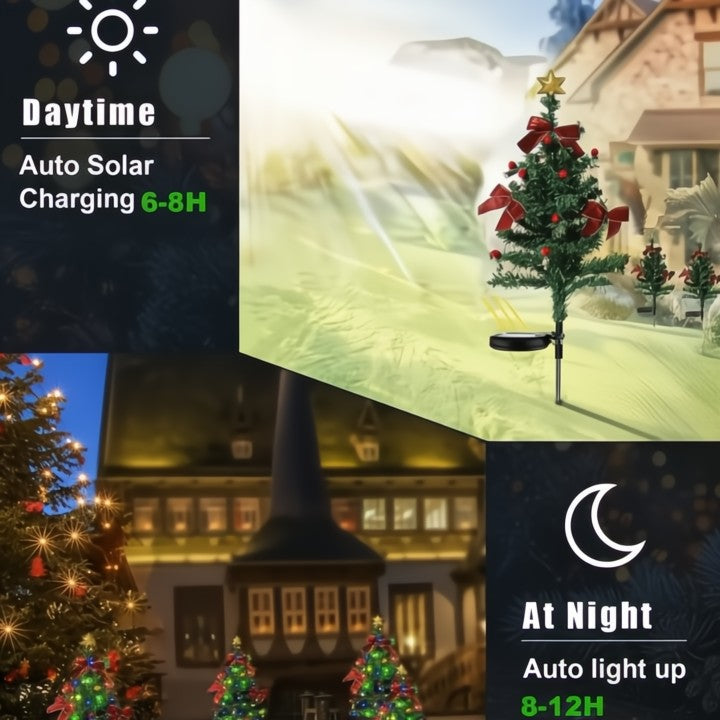 Solar Mini Christmas Tree Lights — Complementary Pathway Lighting for the Holiday Season 2-Piece Set
