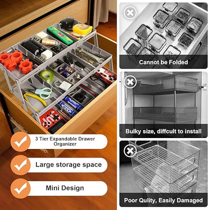 3-Tier Expandable Drawer Organizer — Fits Standard Drawers