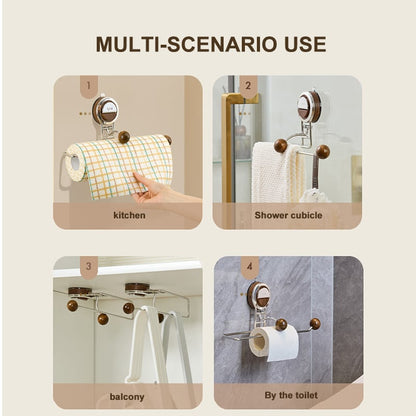 Drill-free Paper Towel Holder – Kitchen Organizer with Suction Cup and Spring Rod