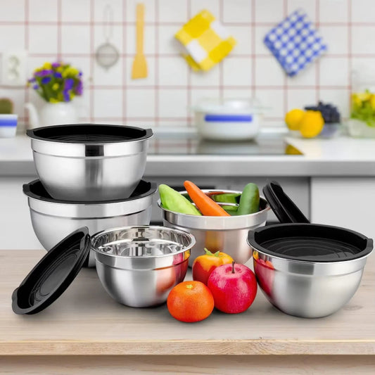 5-Piece Stainless Steel Mixing Bowls with Lids