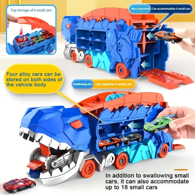 Dinosaur Transporter – Foldable Racing Track with Metal Cars