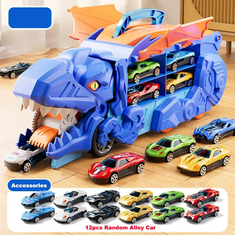 Dinosaur Transporter – Foldable Racing Track with Metal Cars