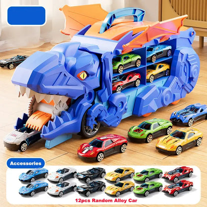 Dinosaur Transporter – Foldable Racing Track with Metal Cars