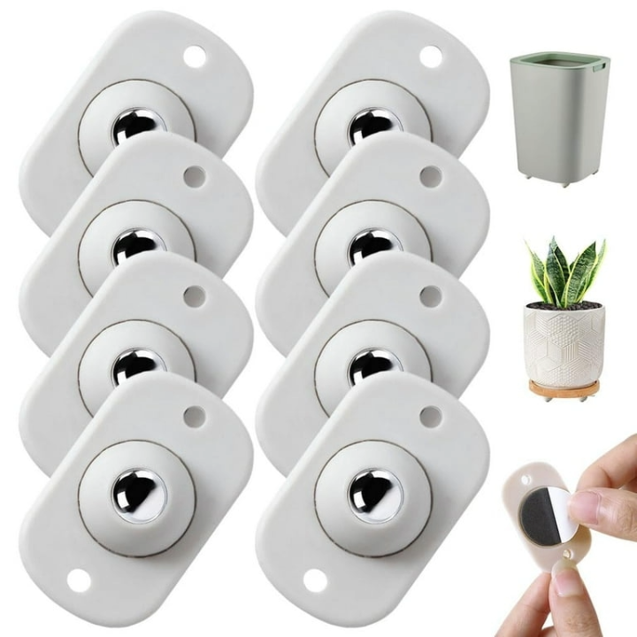 Universal Self-Adhesive 360° Swivel Wheels – Stainless Steel, Easy No-Tool Install for Furniture, Storage and More (8-Pieces)