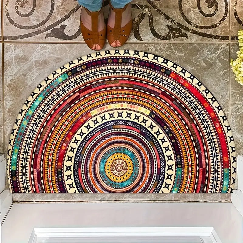 Boho Half-Circle Doormat — Perfect Combination with Colorful Plants in the Entrance Area