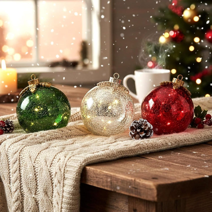 Glass Table Ornaments Christmas Set of 3 — Add Sparkling Magic to Any Table