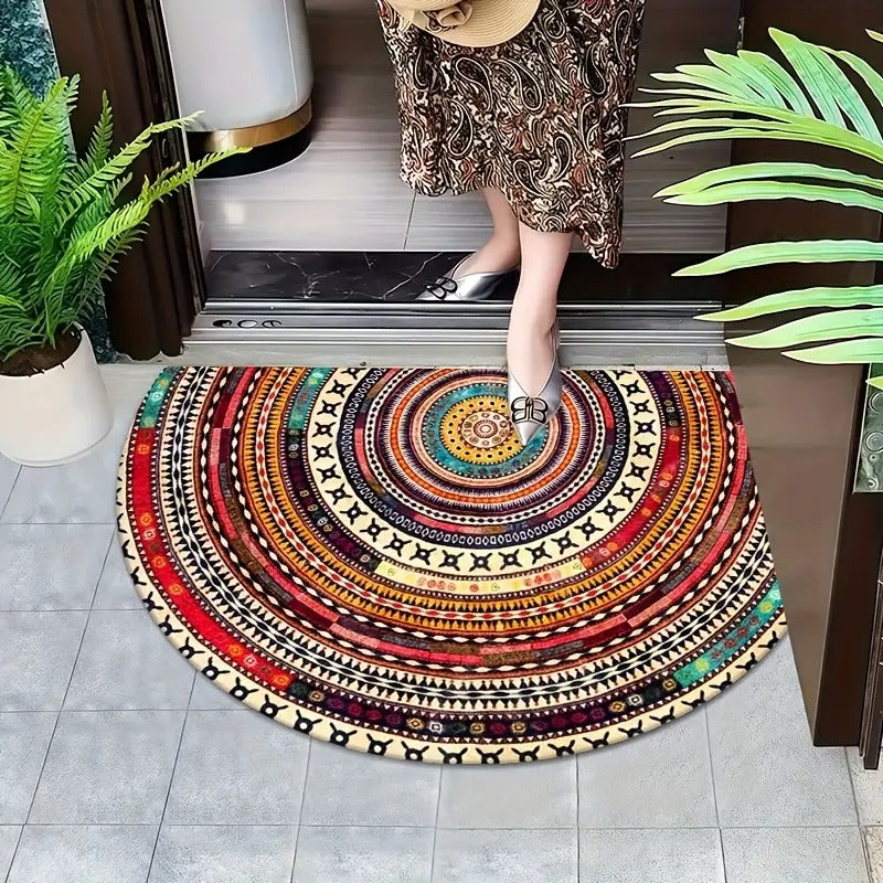 Boho Half-Circle Doormat — Perfect Combination with Colorful Plants in the Entrance Area