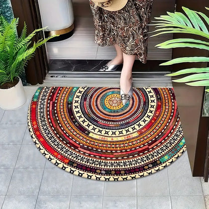 Boho Half-Circle Doormat — Perfect Combination with Colorful Plants in the Entrance Area