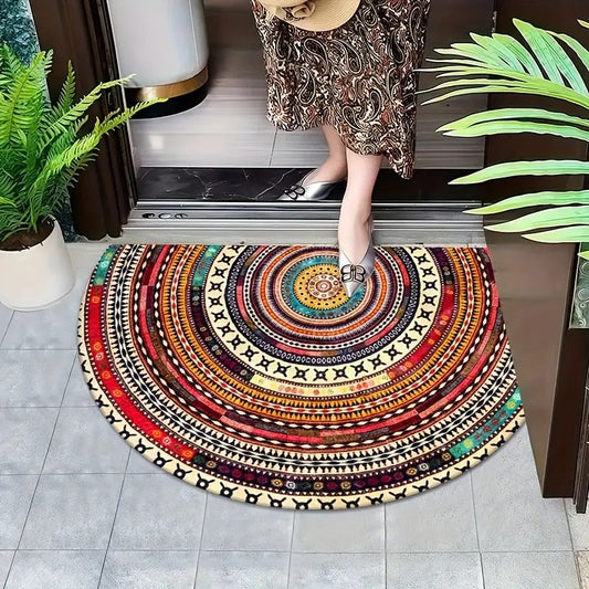 Boho Half-Circle Doormat — Perfect Combination with Colorful Plants in the Entrance Area