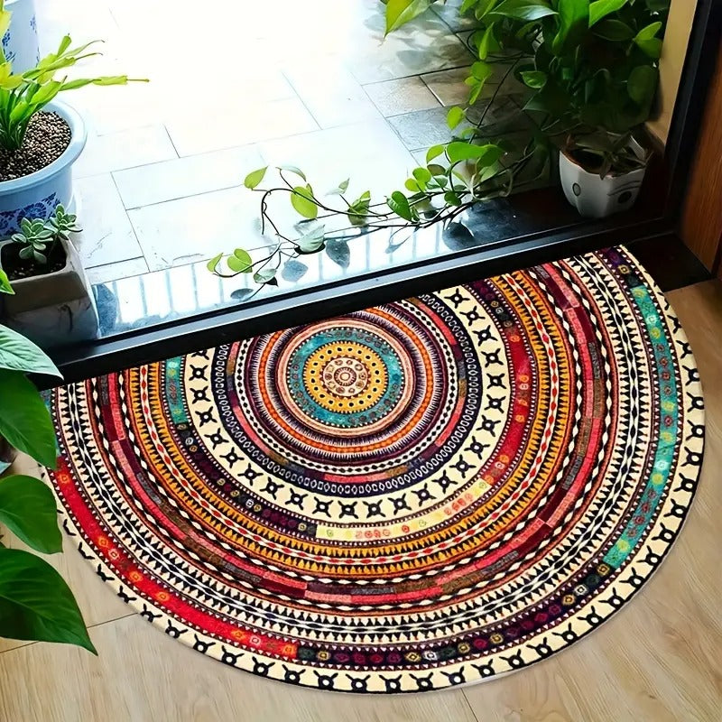 Boho Half-Circle Doormat — Perfect Combination with Colorful Plants in the Entrance Area
