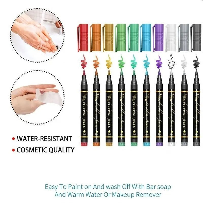 Temporary Tattoo Markers Set-10-Color Body Art Pens Mivoza Deutschland
