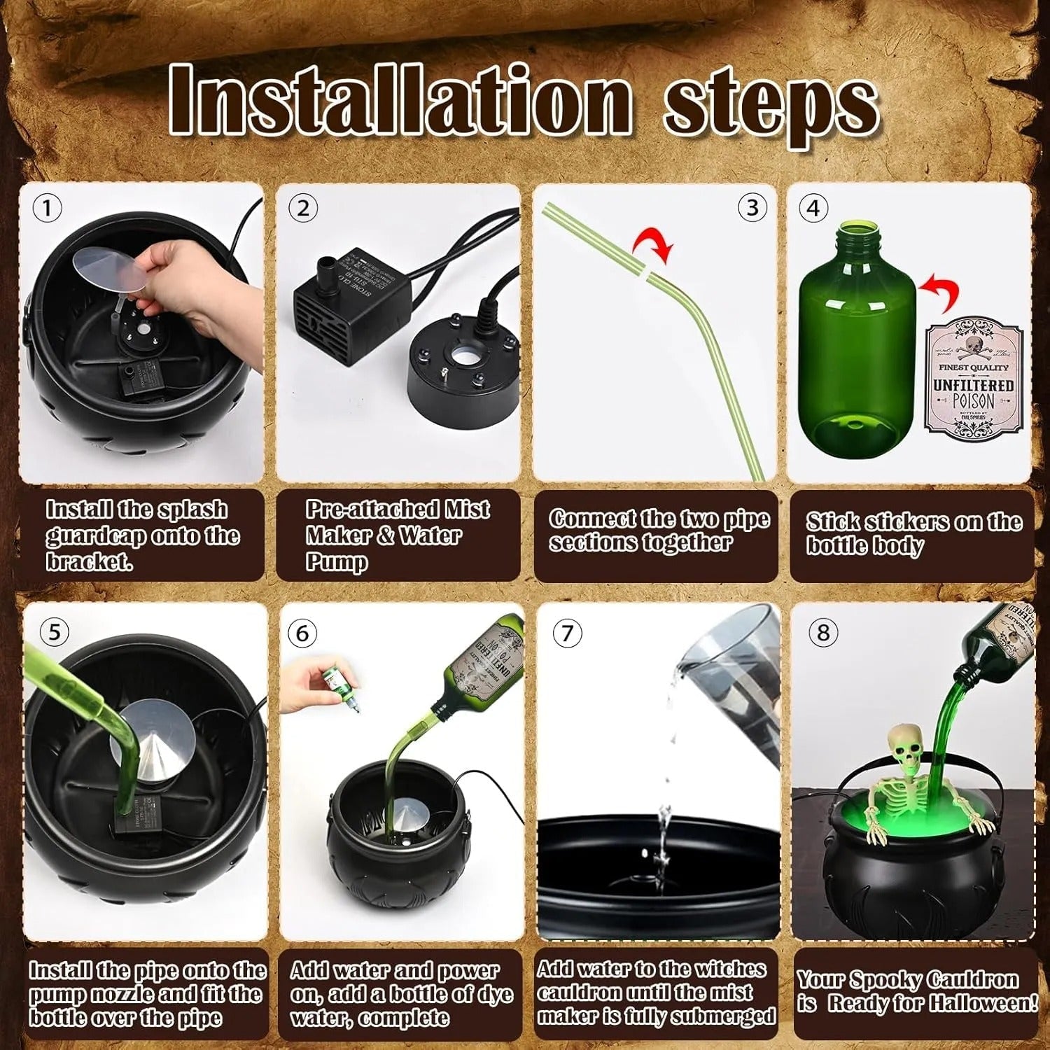 Halloween-Kessel-Dekor – Schwebende Trankflasche mit grünem Nebel Mivoza Deutschland