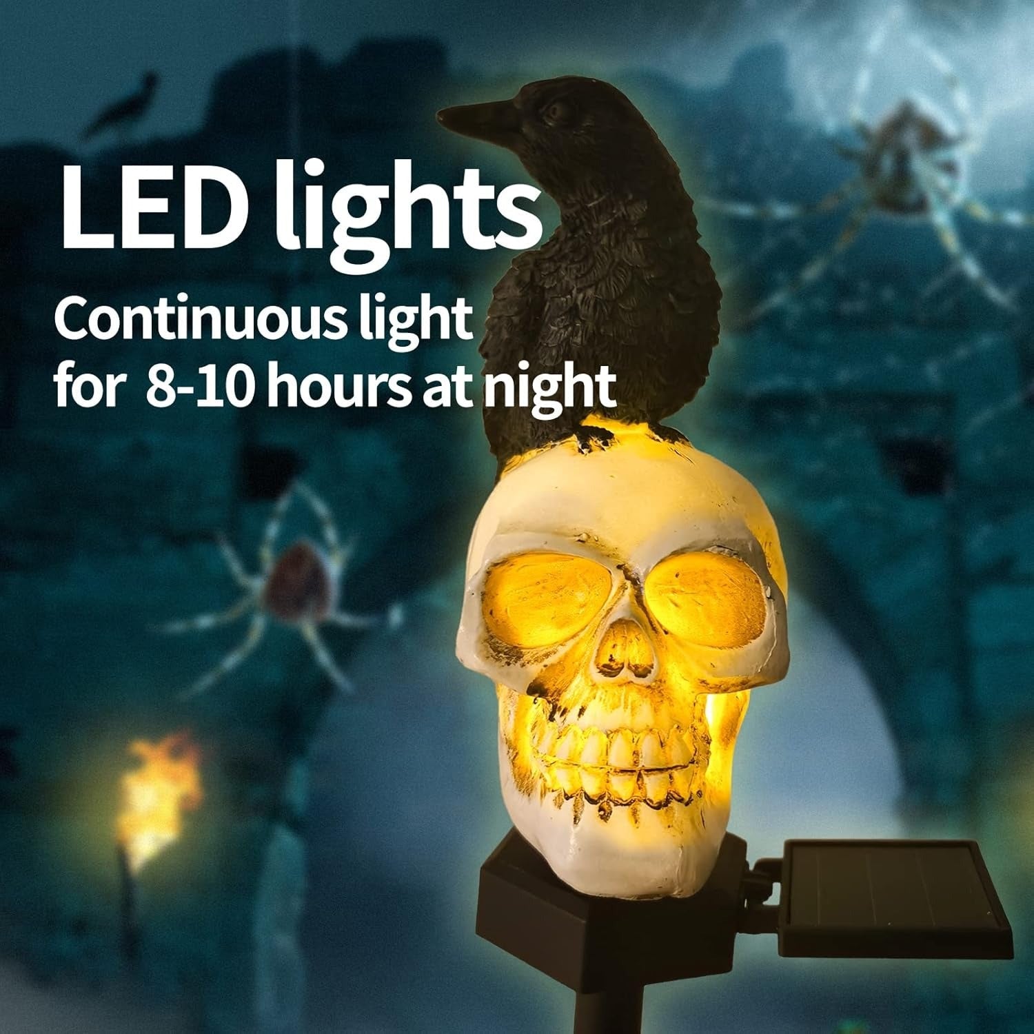 Solar Totenkopf-Licht mit Krähe — 6–10 Std. stabile Nachtbeleuchtung Mivoza Deutschland