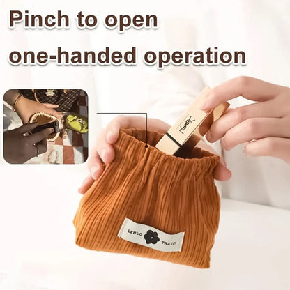 Pinch-Open Cosmetic Bag — Practical for Lipstick & Accessories