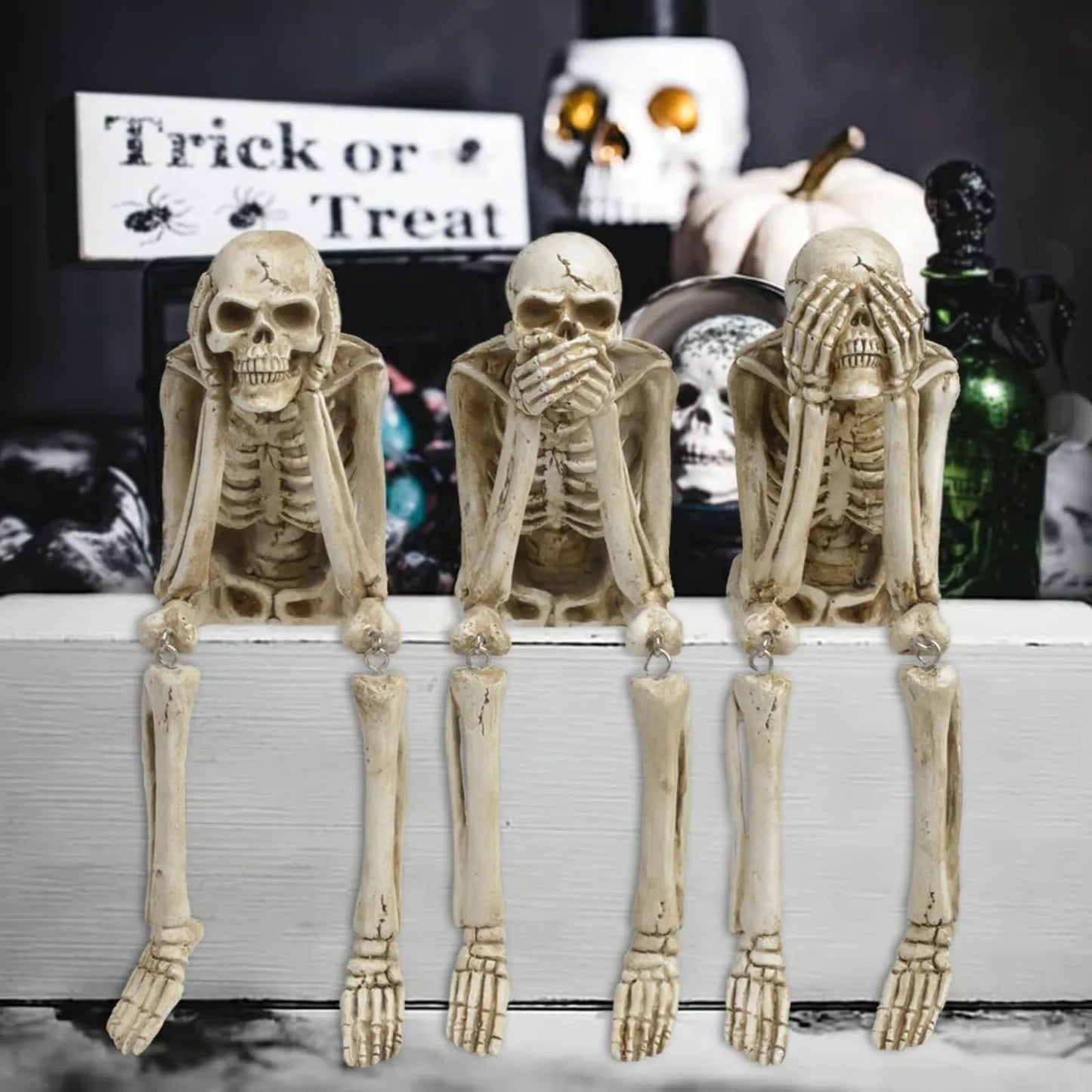 Three Wise Skeletons — Fireplace Decoration for Halloween