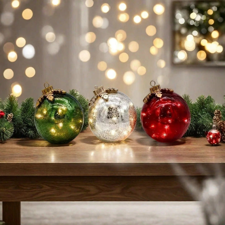 Glass Table Ornaments Christmas Set of 3 — Add Sparkling Magic to Any Table