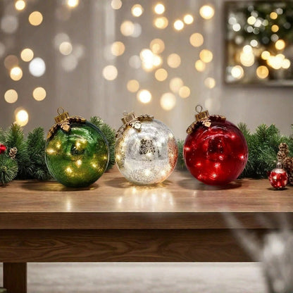 Glass Table Ornaments Christmas Set of 3 — Add Sparkling Magic to Any Table