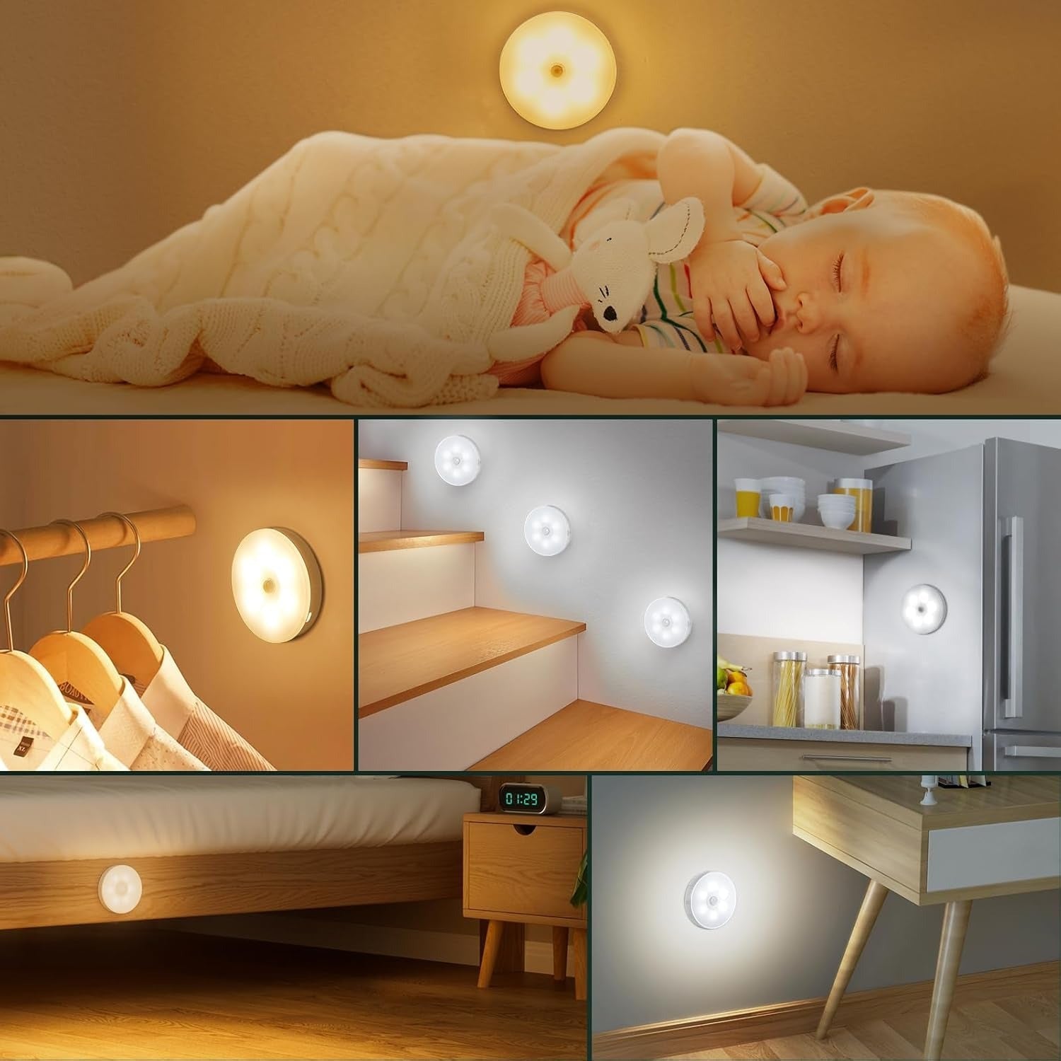 Night Light with Motion Sensor — Your Guide Light for Dark Stairs & Rooms 2-Pack