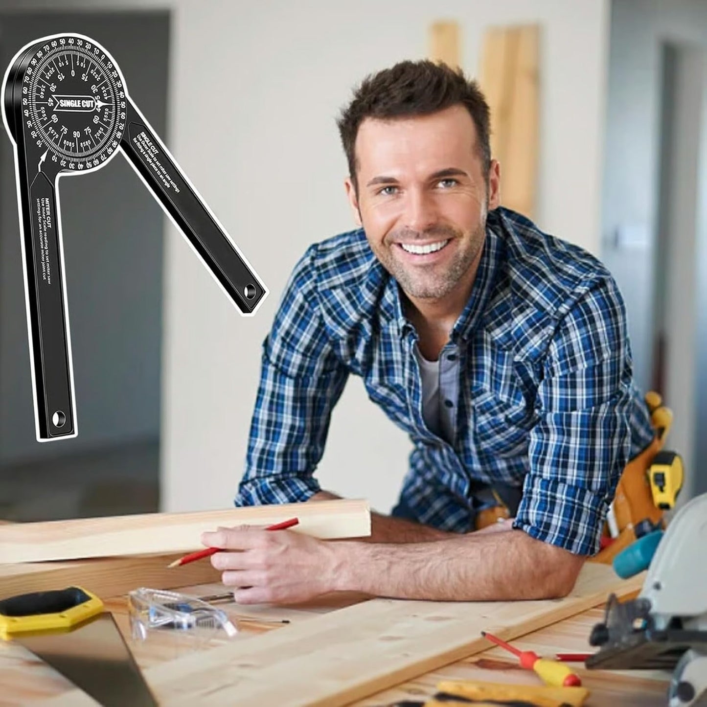 Miter Saw Measuring Tool — With Conversion for Bevels & Angles