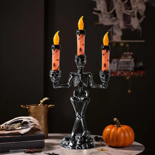 Skeleton Candle Holder Lamp — Spooky Table Decoration for Halloween