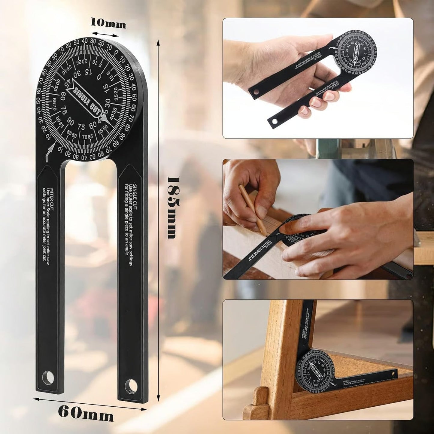 Miter Saw Measuring Tool — With Conversion for Bevels & Angles