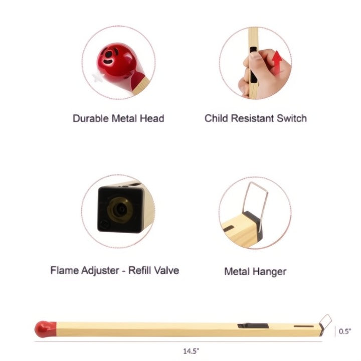Windproof Refillable Lighter – Classic Matchstick Look