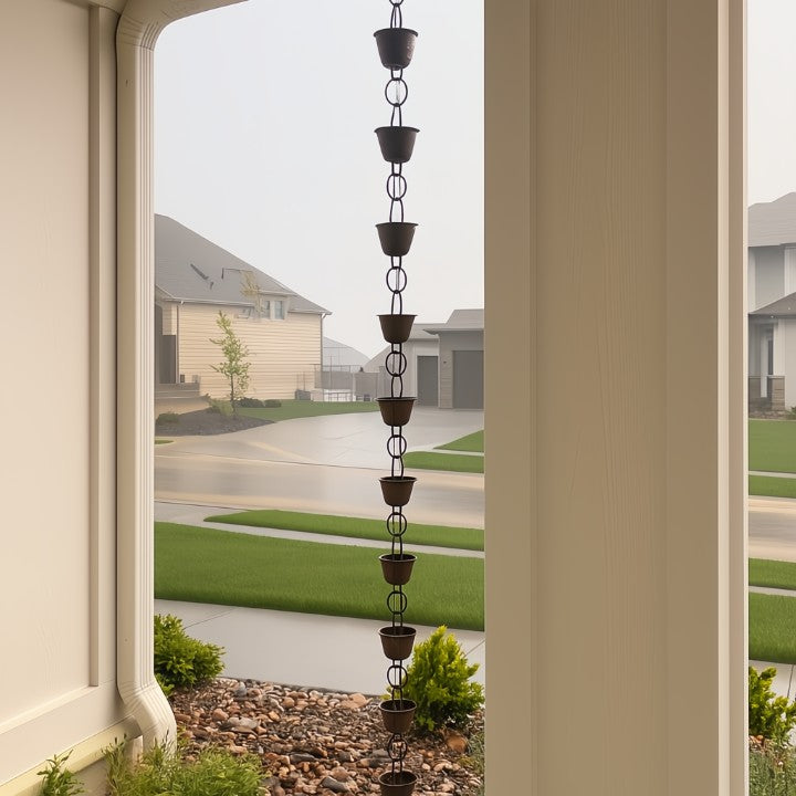 Rain Chain with Birdbath Cups for Soothing Waterflow