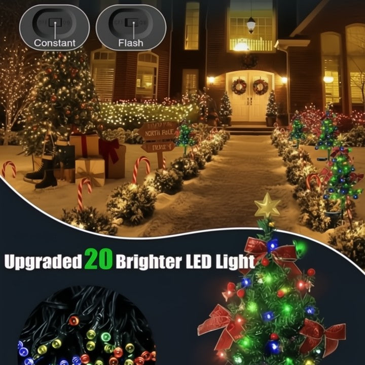 Solar Mini Christmas Tree Lights — Complementary Pathway Lighting for the Holiday Season 2-Piece Set