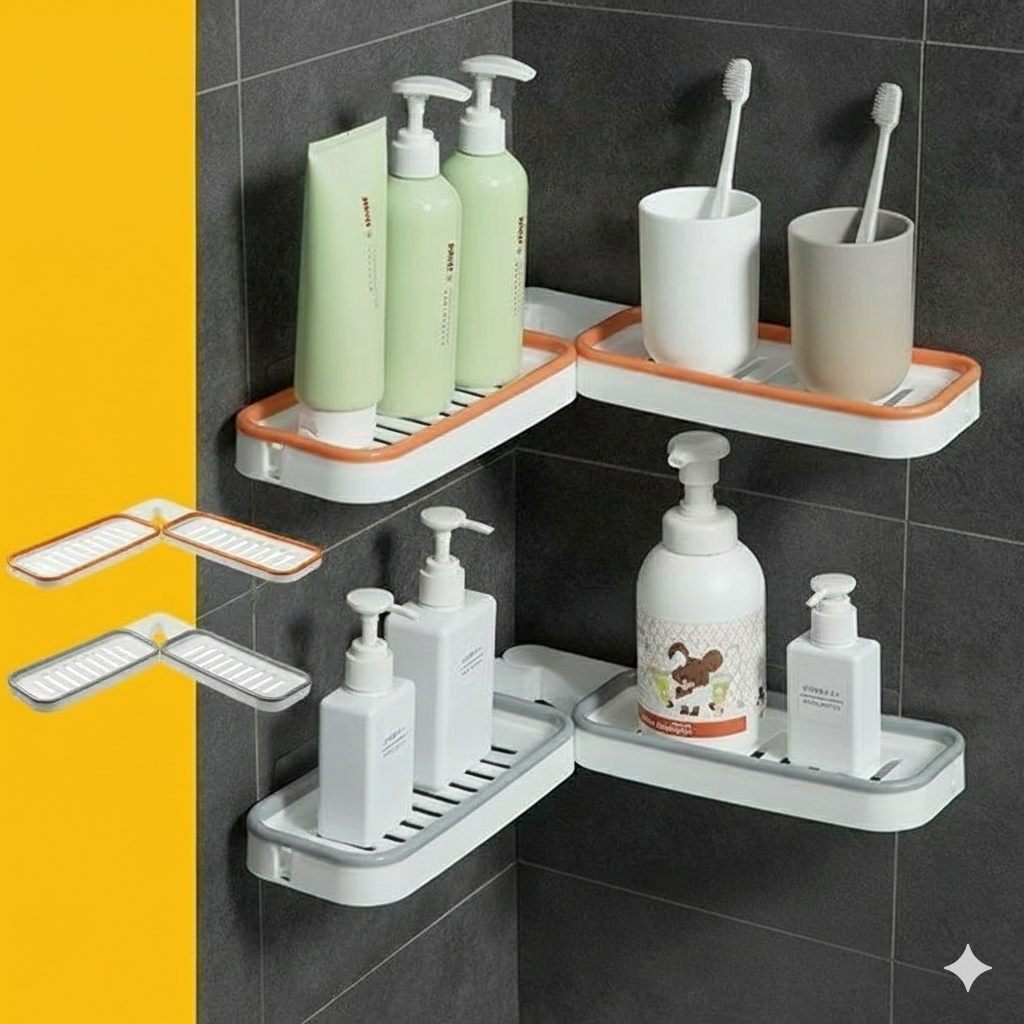 Rotatable Bathroom Corner Shelf — Drill-Free Storage Rack with Drainage Holes