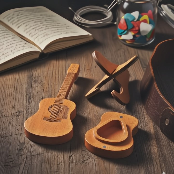 Handcrafted Wooden Guitar Pick Box & Display Stand